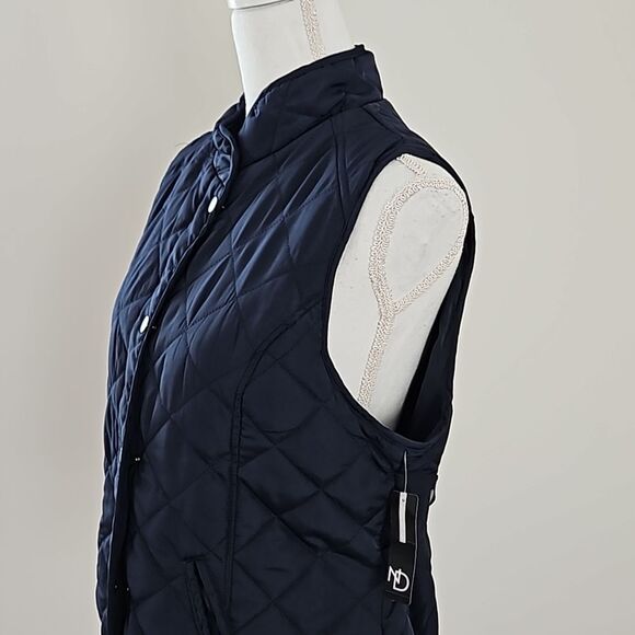 NEW DIRECTIONS Quilted Sleeveless Vest Blue, Diamond Pattern, Snap Closure,L - Picture 5 of 10